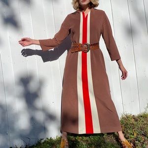 True vintage 1970s Cocoa + Red Retro Maxi dress